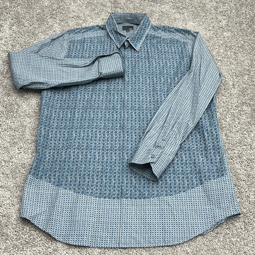 Fendi Teal Blue Print Button Up Cotton Shirt Men’s 42 ~ Made in Italy - EUC - Picture 2 of 9
